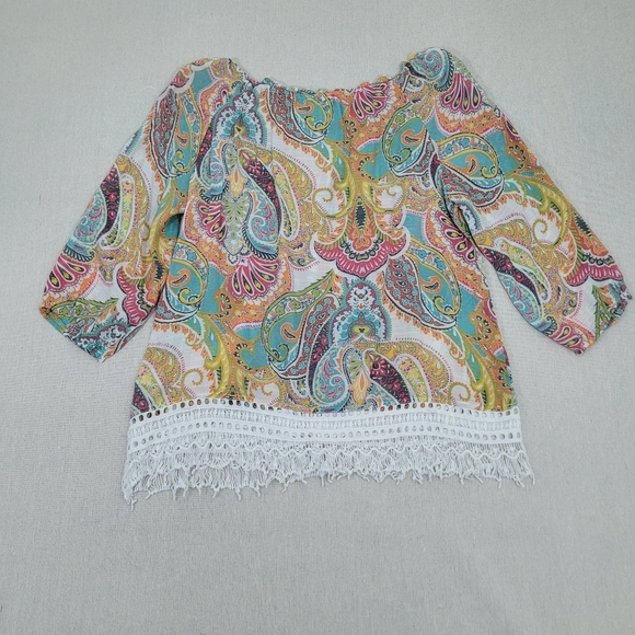 SPENSE Womens Size Medium Multicolored Paisley Pattern BOHEMIAN Lace Fringe EUC - Picture 5 of 12